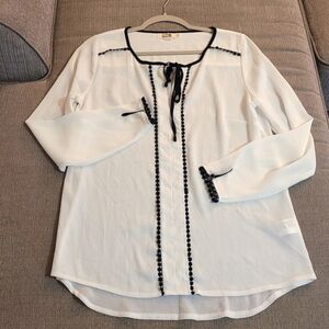 Molly Bracken White Sheer Boho Top Blouse with Black Lace Trim Size S/M